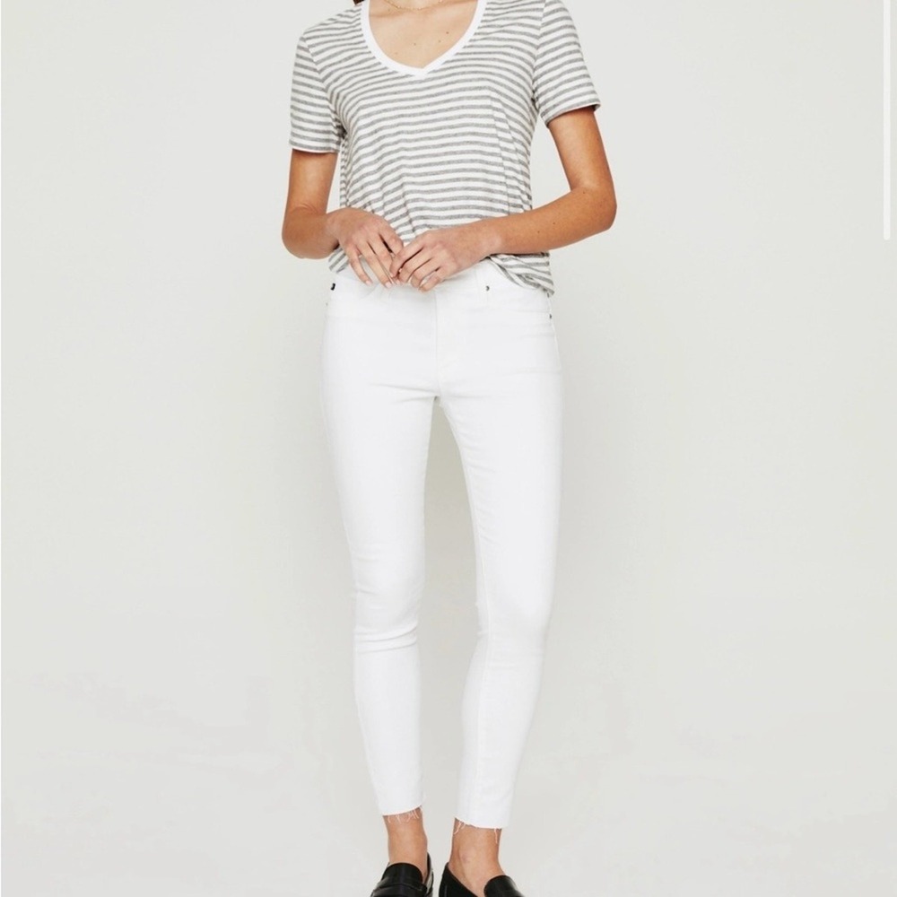 AG Adriano Goldschmied The Legging Ankle White Distressed Raw Hem Jeans‎ Size 28